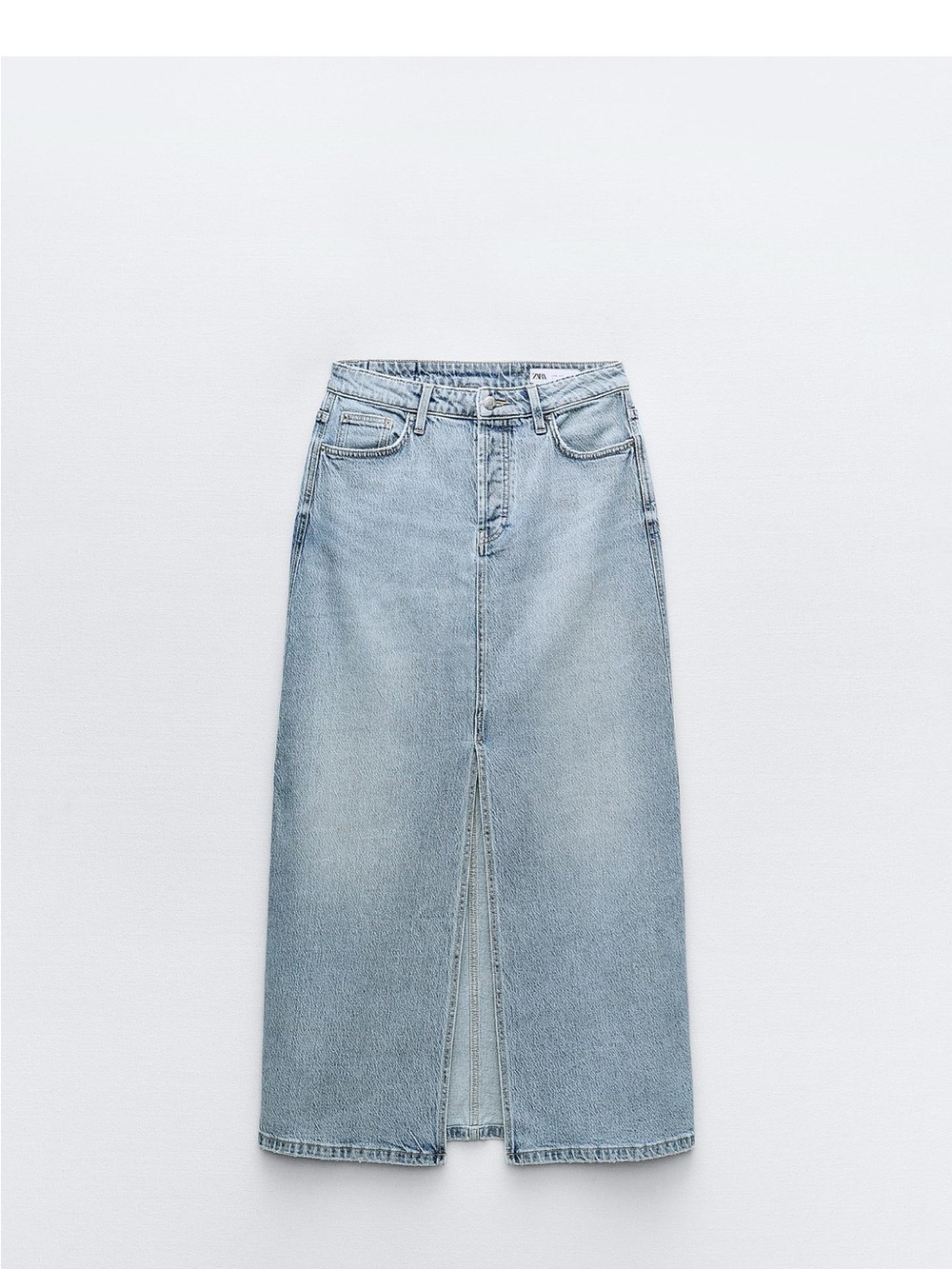 Zara Light Blue Denim Midi Skirt